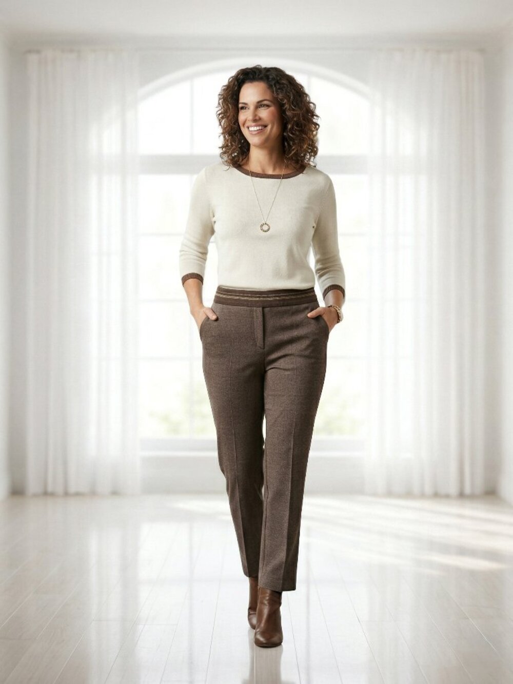 Liz Claiborne Size 16 Tabitha Striped Waistband Stretch Dress Pants Brown